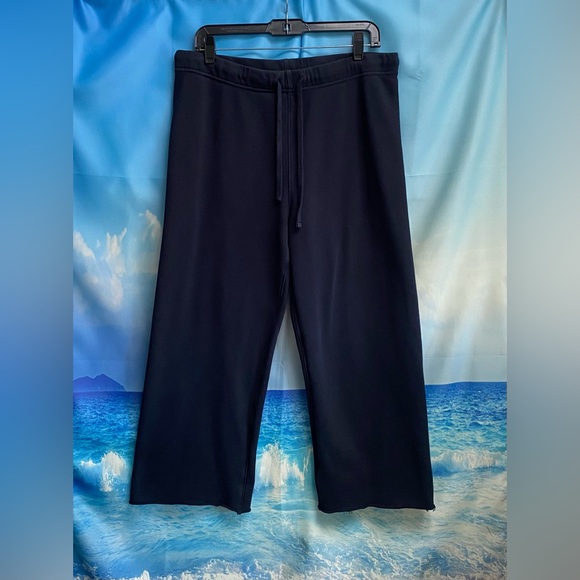 Frank & Eileen CATHERINE Triple Fleece Wide Leg Crop Sweatpants Size: L Navy - Picture 4 of 16